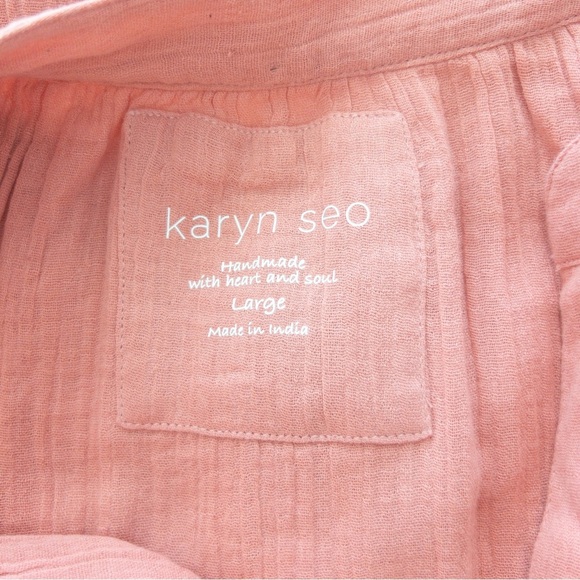 Karyn Seo Coral Pink Cotton Boho Oversized Tunic Top Size Large - Picture 7 of 9